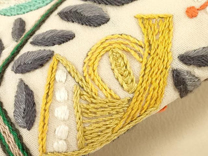 平和屋着物●九寸名古屋帯　総刺繍　枝葉鳥文　正絹　逸品　CABD4219dy