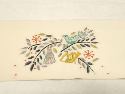 平和屋着物●九寸名古屋帯　総刺繍　枝葉鳥文　正絹　逸品　CABD4219dy