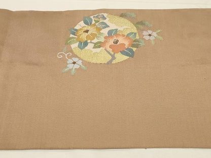 平和屋着物●爪掻き本綴れ　八寸名古屋帯　流水草花丸文　金糸　正絹　逸品　CABD4220dy