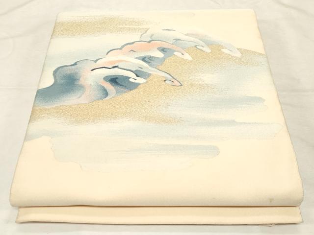 平和屋着物●爪掻き本綴れ　八寸名古屋帯　立波文　金糸　正絹　逸品　CABD4225dy