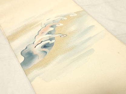 平和屋着物●爪掻き本綴れ　八寸名古屋帯　立波文　金糸　正絹　逸品　CABD4225dy