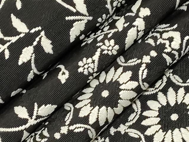 平和屋着物●両面　半幅帯　草花丸文　黒地　CABD4234dy