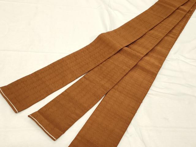 平和屋着物●男性　爪掻き本綴れ　角帯　幾何学文　土色　正絹　逸品　CABD4237dy
