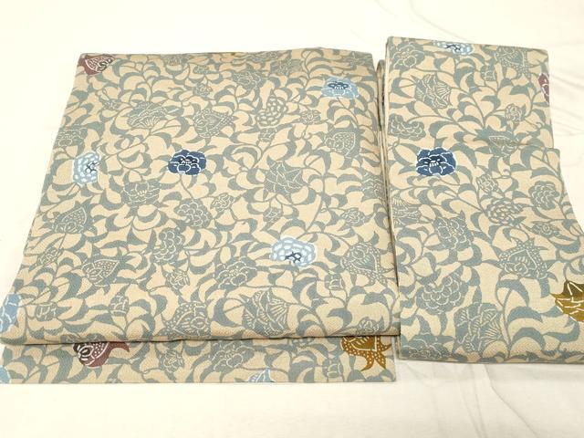 平和屋着物●つけ帯　紅型　型染め　更紗文　鬼しぼ縮緬　正絹　逸品　CABD4238dy