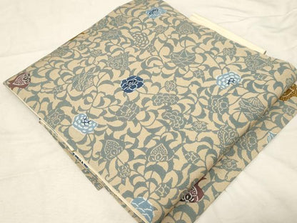 平和屋着物●つけ帯　紅型　型染め　更紗文　鬼しぼ縮緬　正絹　逸品　CABD4238dy