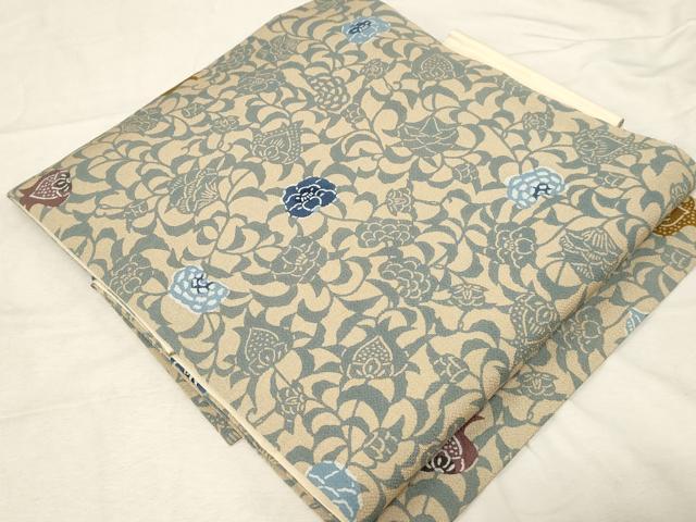 平和屋着物●つけ帯　紅型　型染め　更紗文　鬼しぼ縮緬　正絹　逸品　CABD4238dy