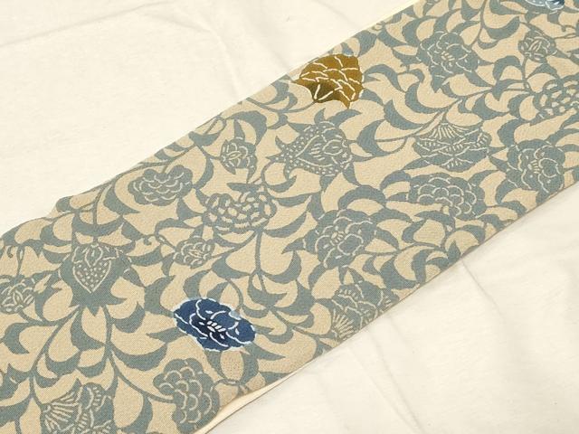 平和屋着物●つけ帯　紅型　型染め　更紗文　鬼しぼ縮緬　正絹　逸品　CABD4238dy