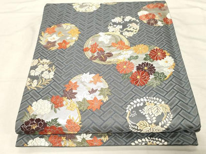 平和屋着物●唐織・西陣の老舗・名門・藤原織物　六通柄袋帯　草花丸文　金銀糸　正絹　逸品　CABD4244dy