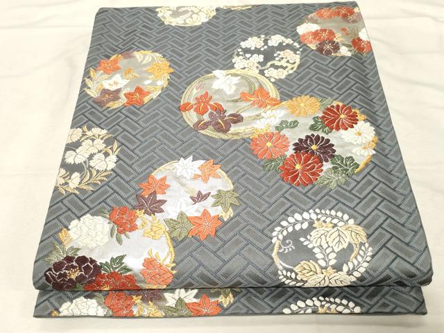 平和屋着物●唐織・西陣の老舗・名門・藤原織物　六通柄袋帯　草花丸文　金銀糸　正絹　逸品　CABD4244dy