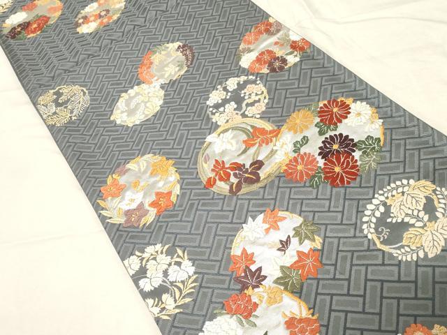 平和屋着物●唐織・西陣の老舗・名門・藤原織物　六通柄袋帯　草花丸文　金銀糸　正絹　逸品　CABD4244dy