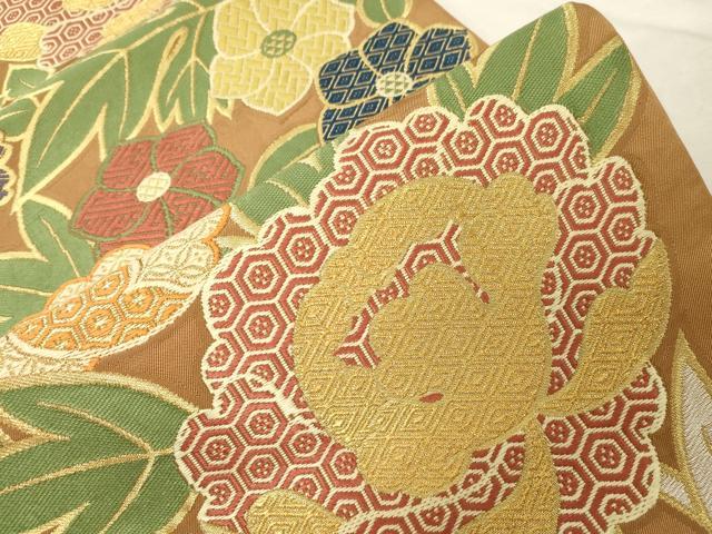 平和屋着物●西陣　川島織物　六通柄　本袋帯　唐織　草花文　金銀糸　正絹　逸品　CABD4246dy