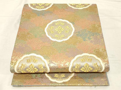 平和屋着物●六通柄袋帯　紗綾織　唐草地窠に丁字文　金糸　正絹　逸品　CABD4247dy