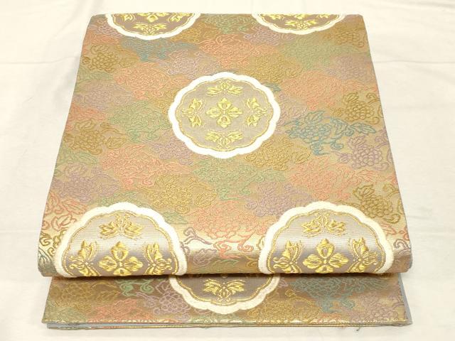 平和屋着物●六通柄袋帯　紗綾織　唐草地窠に丁字文　金糸　正絹　逸品　CABD4247dy