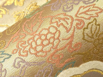 平和屋着物●六通柄袋帯　紗綾織　唐草地窠に丁字文　金糸　正絹　逸品　CABD4247dy