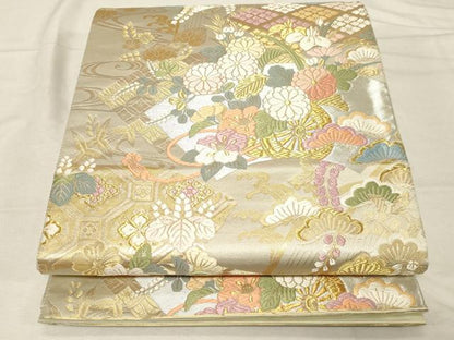 平和屋着物●六通柄袋帯　唐織　吉祥草花文　金銀糸　引箔　正絹　逸品　CABD4248dy