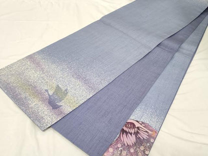 平和屋着物●太鼓柄袋帯　手描き　紬地　刺繍　孔雀文　金彩　正絹　逸品　CABD4256dy