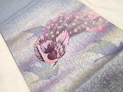 平和屋着物●太鼓柄袋帯　手描き　紬地　刺繍　孔雀文　金彩　正絹　逸品　CABD4256dy