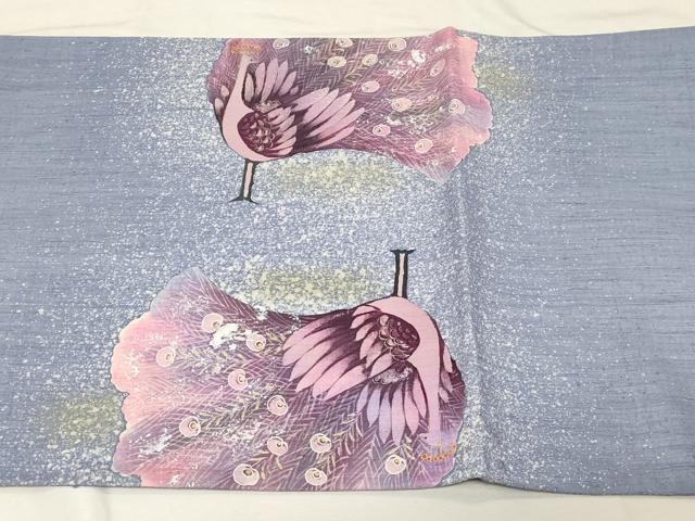 平和屋着物●太鼓柄袋帯　手描き　紬地　刺繍　孔雀文　金彩　正絹　逸品　CABD4256dy