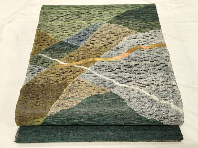 平和屋着物▽両面　太鼓柄袋帯　スリーシーズン　春夏秋　櫛織　抽象文　正絹　逸品　未使用　CABD4257dy