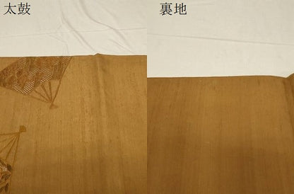 平和屋着物●中国三大刺繍　スワトウ刺繍　相良刺繍　総刺繍　太鼓柄袋帯　紬地　扇花文　正絹　逸品　CABD4261dy