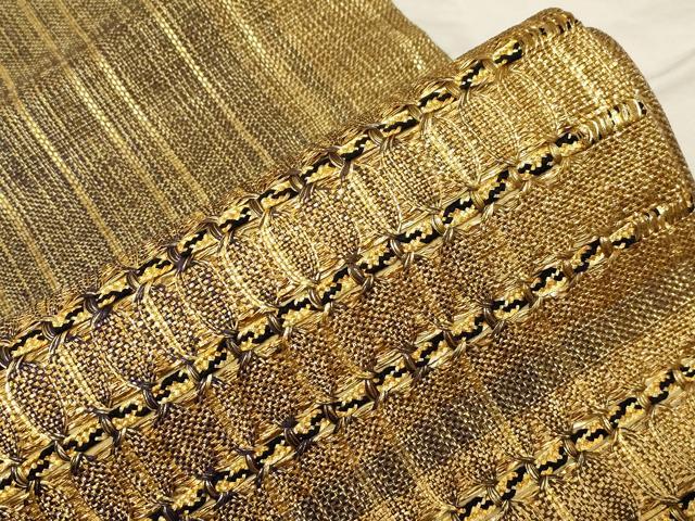 平和屋着物●ひなや工房　くむ・あむ・おる　伊豆蔵明彦　太鼓柄袋帯　横段文　金糸　正絹　逸品　CABD4267dy