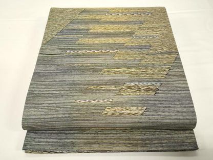 平和屋着物●両面　六通柄袋帯　幾何学文　金糸　正絹　逸品　未使用　CABD4273dy