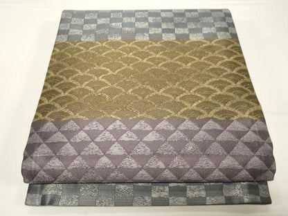 平和屋着物●両面　六通柄袋帯　幾何学文　金糸　正絹　逸品　未使用　CABD4273dy