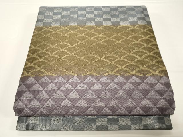 平和屋着物●両面　六通柄袋帯　幾何学文　金糸　正絹　逸品　未使用　CABD4273dy