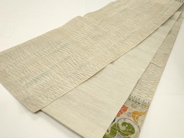 平和屋着物▽太鼓柄袋帯 スリーシーズン 春夏秋 櫛織 花鳥丸文 金糸 正絹 逸品 CABD4277dy