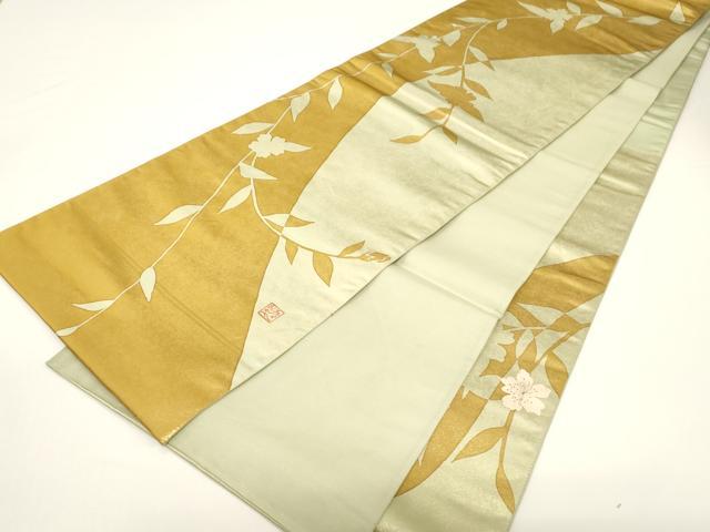 平和屋着物●おかべみつこ　六通柄袋帯　草花文　金糸　引箔　正絹　逸品　CABD4282dy