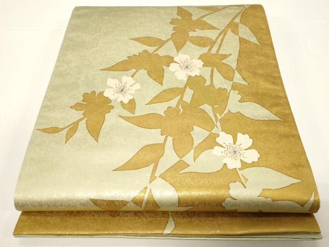 平和屋着物●おかべみつこ　六通柄袋帯　草花文　金糸　引箔　正絹　逸品　CABD4282dy