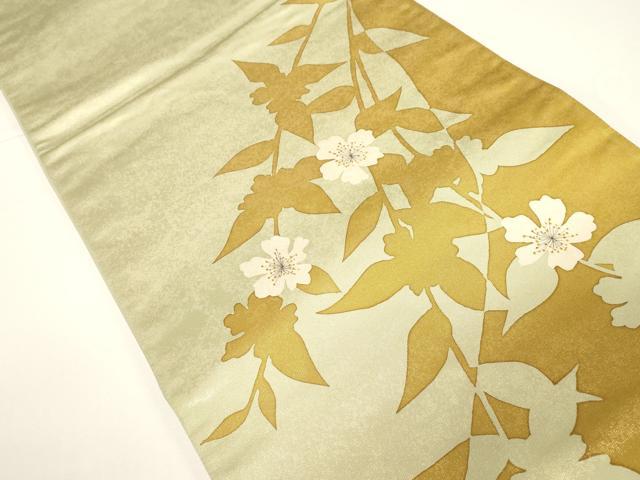 平和屋着物●おかべみつこ　六通柄袋帯　草花文　金糸　引箔　正絹　逸品　CABD4282dy