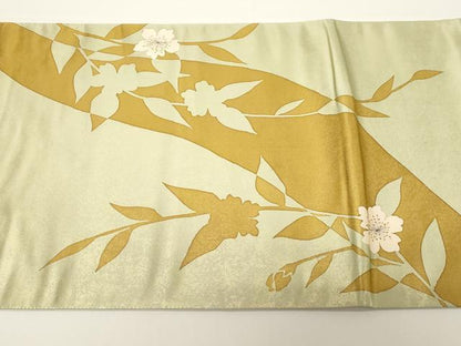 平和屋着物●おかべみつこ　六通柄袋帯　草花文　金糸　引箔　正絹　逸品　CABD4282dy
