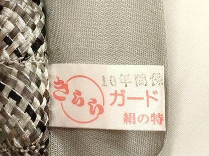 平和屋着物●全通柄袋帯　リボン織　縞　銀糸　正絹　逸品　CABD4283dy