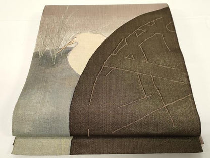 平和屋着物●六通柄袋帯　すくい織　鳥丸文　金糸　正絹　逸品　CABD4286dy