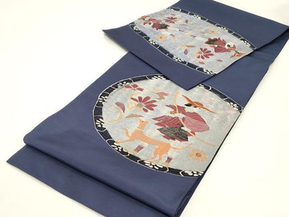 平和屋着物●太鼓柄袋帯　すくい織　狩猟丸文　正絹　逸品　CABD4289dy