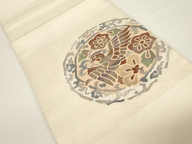 平和屋着物●太鼓柄袋帯　すくい織　花鳥丸文　正絹　逸品　CABD4290dy