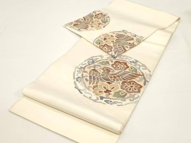 平和屋着物●太鼓柄袋帯　すくい織　花鳥丸文　正絹　逸品　CABD4290dy