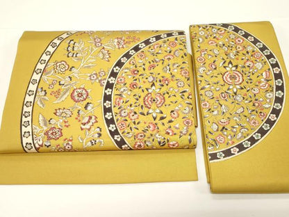 平和屋着物●塩瀬　つけ帯　更紗花文　金彩　正絹　逸品　未使用　CABD4302dy