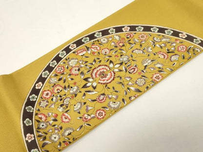 平和屋着物●塩瀬　つけ帯　更紗花文　金彩　正絹　逸品　未使用　CABD4302dy