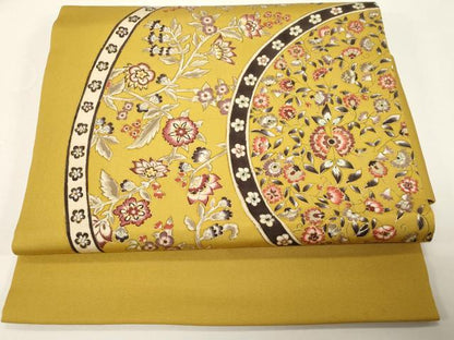 平和屋着物●塩瀬　つけ帯　更紗花文　金彩　正絹　逸品　未使用　CABD4302dy