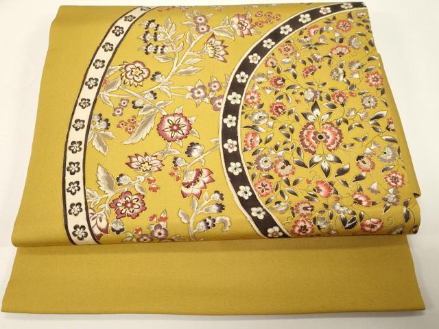 平和屋着物●塩瀬　つけ帯　更紗花文　金彩　正絹　逸品　未使用　CABD4302dy