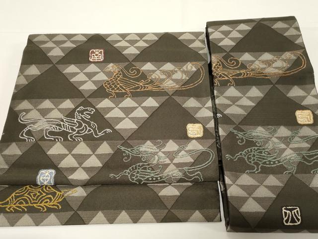 平和屋着物●つけ帯　鳥獣文　金糸　正絹　逸品　CABD4304dy