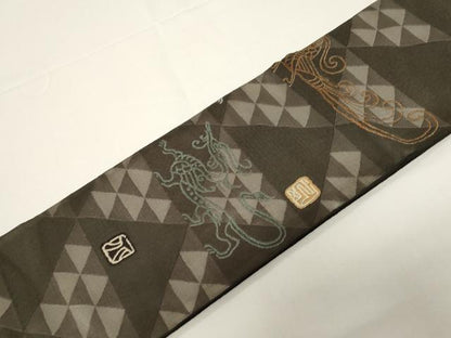 平和屋着物●つけ帯　鳥獣文　金糸　正絹　逸品　CABD4304dy