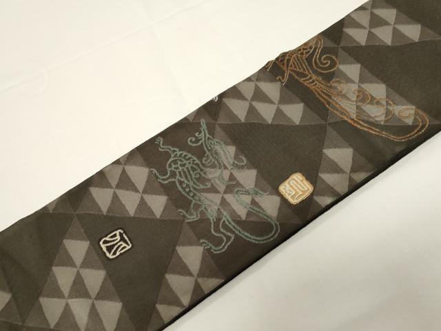 平和屋着物●つけ帯　鳥獣文　金糸　正絹　逸品　CABD4304dy