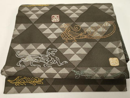 平和屋着物●つけ帯　鳥獣文　金糸　正絹　逸品　CABD4304dy