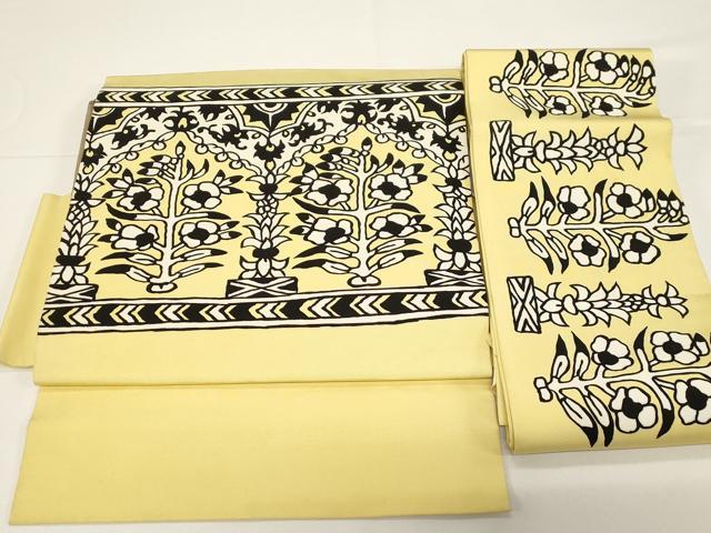 平和屋着物●塩瀬　つけ帯　草花文　正絹　逸品　CABD4305dy