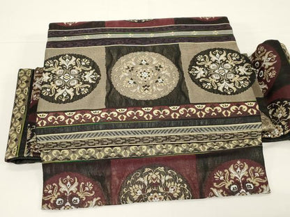 平和屋着物●ワンタッチつけ帯　櫛織　草花丸文　正絹　逸品　CABD4307dy