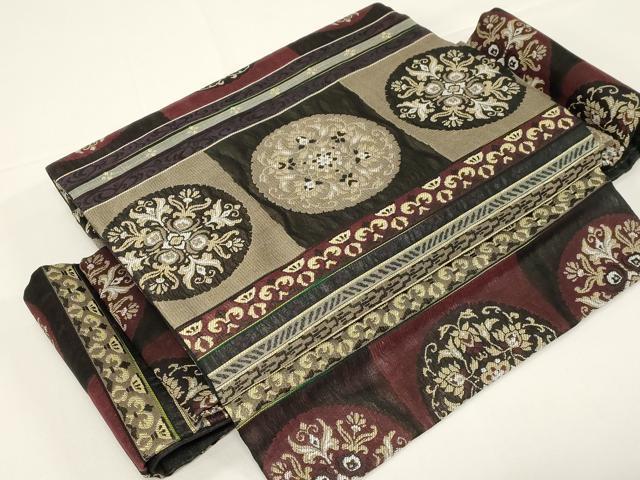 平和屋着物●ワンタッチつけ帯　櫛織　草花丸文　正絹　逸品　CABD4307dy