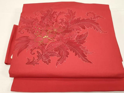 平和屋着物●塩瀬　つけ帯　駒刺繍　草花文　正絹　逸品　CABD4310dy